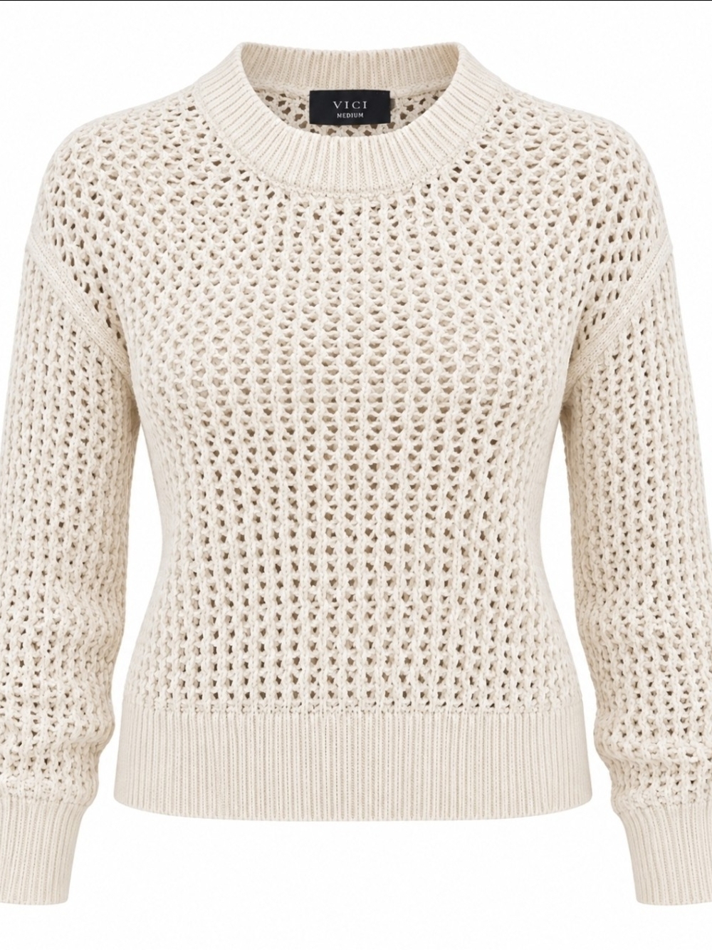 VICI Cream Open-Weave Crewneck Sweater
